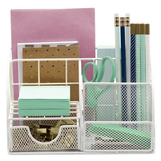 Sorbus Desk Organizer, Great for Office Supplies Organization Decor, All-in-One Stylish Mesh Desktop Caddy Includes Pen/Pencil Holder, Mail Organizer, and Sliding Drawer White {3}