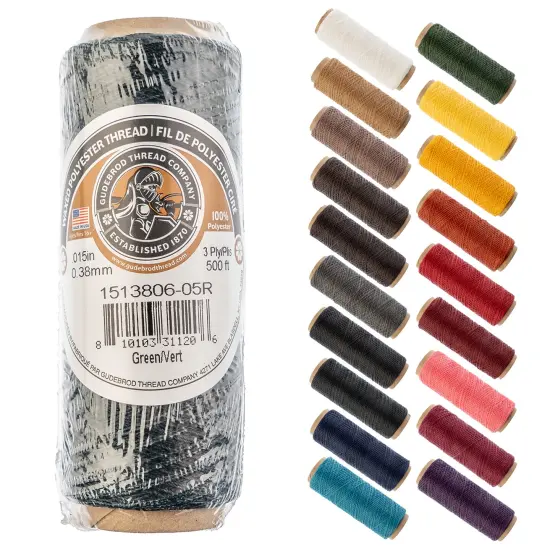 Gudebrod 0.015" Waxed Polyester Thread 500ft | Made In USA Green {1}