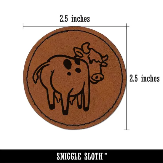 Cheeky Cow Butt Round Iron-On Engraved Faux Leather Patch Applique - 2.5" Brown {3}