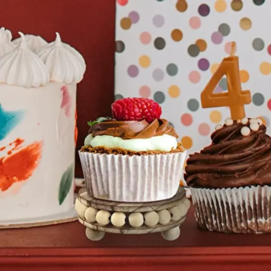 2 Pieces Wood Riser, Risers for Decor,Pedestal Stand,Display Stand apply to Home Decor,Farmhouse Decor,Tiered Tray Decor(Brown, 4 Inches) {4}