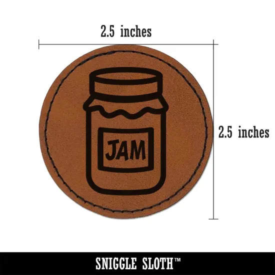 Jar of Jam Jelly Canning Round Iron-On Engraved Faux Leather Patch Applique - 2.5" Brown {3}