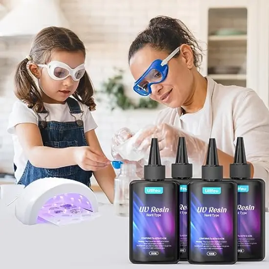 400g Clear UV Resin Kit - High Gloss UV Epoxy Resin Hard Type, Fast Curing, Non Yellowing, Low Odor UV Cure Resin Ultraviolet Curing Resina UV Pre Mixed Resin for Jewelry Making DIY Craft {4}