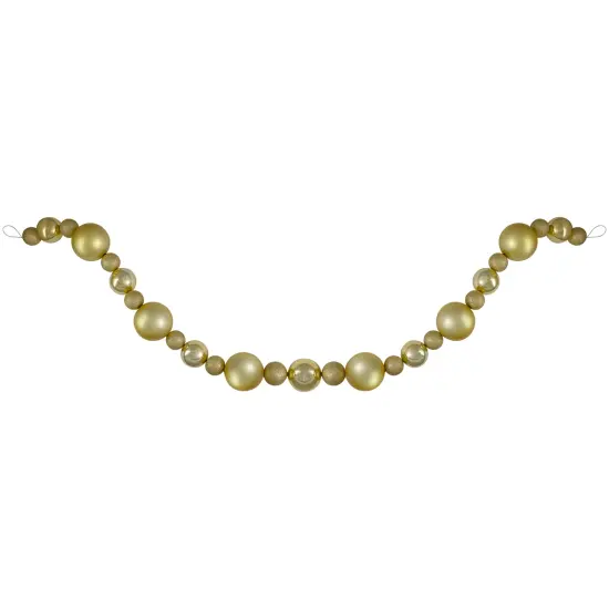 Northlight 3-Finish Shatterproof Ball Christmas Garland - 6' x 4" - Gold - Unlit {1}