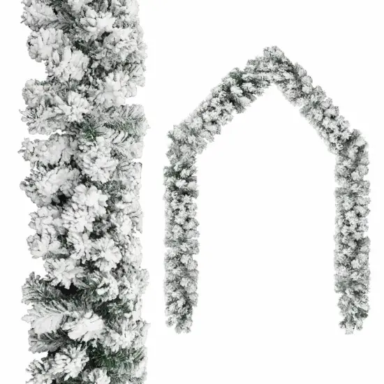 33 ft Green Christmas Garland with Flocked Snow {1}