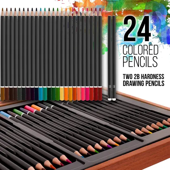82 Pieces Deluxe Artist Studio Creativity Set Wood Box Case - Art Painting, Sketching Drawing Set, 24 Watercolor Paint Colors, 24 Oil Pastels, 24 Colored Pencils, 2 Brushes, Starter Kit {5}