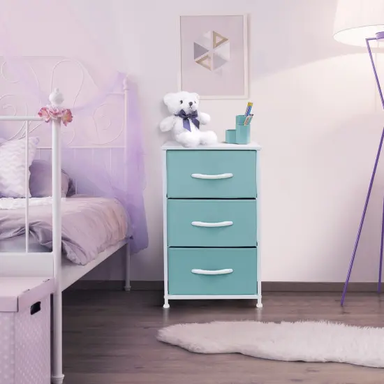 Sorbus Dresser with 3 Drawers - Bedside Furniture & Accent End Table Chest for Home, Bedroom Accessories, Office, College Dorm, Steel Frame, Wood Top, Fabric Drawers Aqua {2}