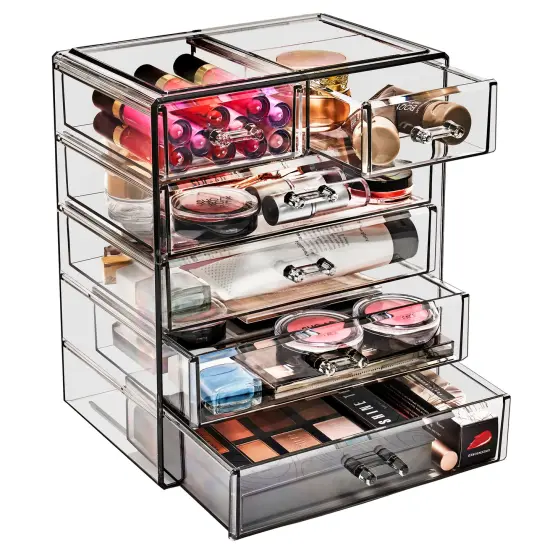 Sorbus Acrylic Makeup & Jewelry Organizer Storage Case- (4 Large, 2 Small Drawers) Black {1}