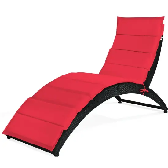 Folding Patio Rattan Portable Lounge Chair Chaise with Cushion Red {4}