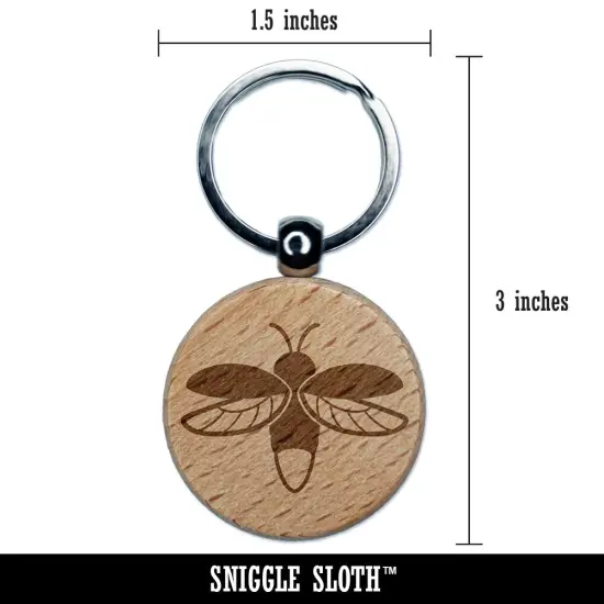 Flying Firefly Lightning Bug Engraved Wood Round Keychain Tag Charm {2}