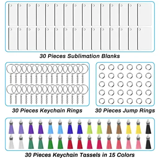 120 Pieces Sublimation Keychain Blanks Bulk Sublimation Keychain Blanks Set with Rectangle Sublimation Blanks, Keychain Tassels, Keychain Rings and Jump Rings for DIY Keychain Crafting {5}