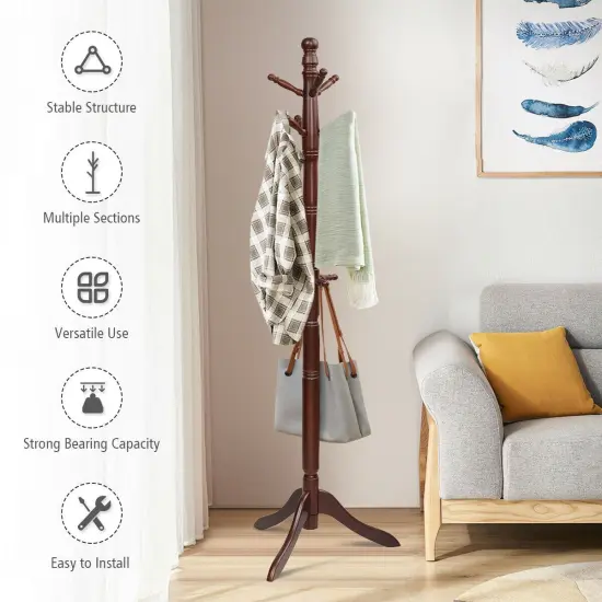 Adjustable Height Free Standing Wooden Coat Rack Tree Perfect for Any Room Brown {3}