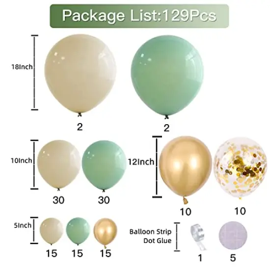 130 Pieces Sage Green Gold Balloons Garland Kit,Olive Green Gold Confetti Blush Balloons Arch for Birthday Baby Shower Bridal Shower Engagement Wild One Party Decor&hellip; {6}