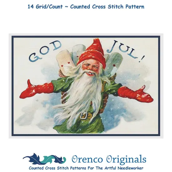 Elf Gnome God Jul! Jenny Nystrom Christmas Counted Cross Stitch Pattern {1}