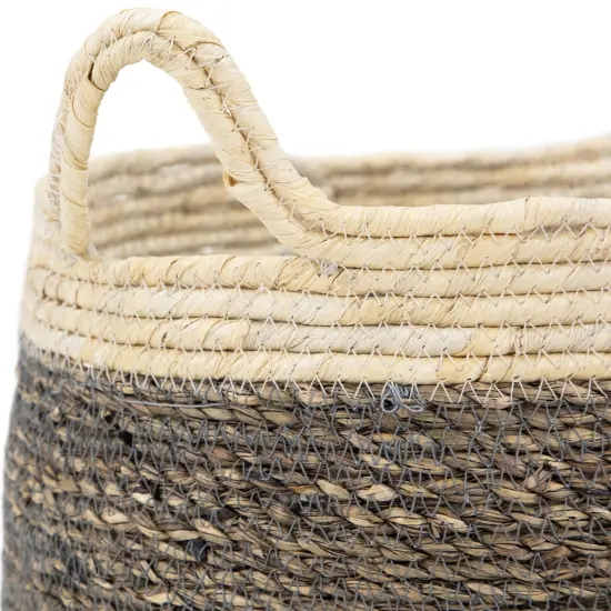 Northlight Set of 3 Beige and Brown Woven Seagrass Storage Baskets with Built-in Handles 13.25" {6}