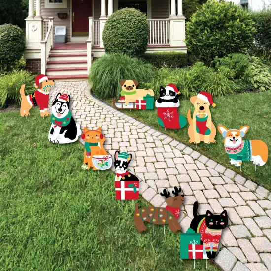 Big Dot of Happiness Christmas Pets - Lawn Decorations - Outdoor Cats and Dogs Holiday Party Yard Decorations - 10 Piece {1}