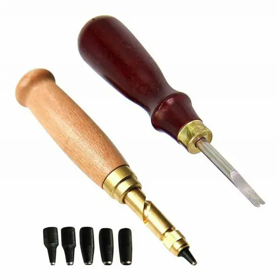 Vintage Leather Craft Tools Kit for Stitching, Sewing, Beveling, and Punching {5}