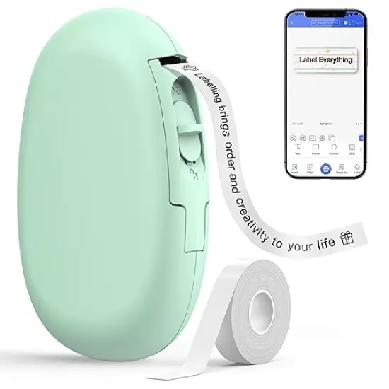 E10 Bluetooth Label Maker Machine with Tape, Continuous Waterproof Label, Versatile App with 35 Fonts and 1k+ Icons, Inkless Labeler for Home, Kitchen, School, Office Organization, Green {2}