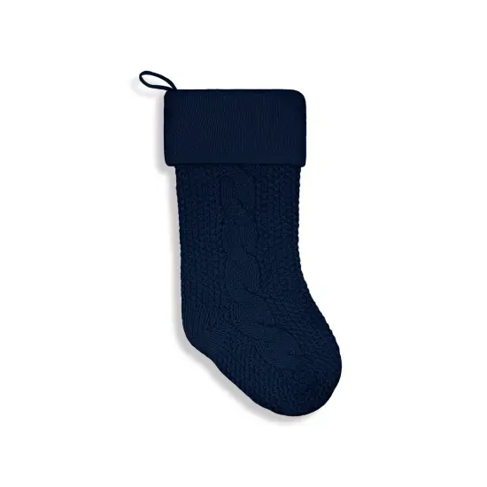 Chunky Cable Knit Christmas Stocking Navy Blue {1}
