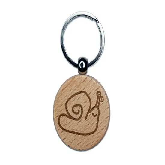 Snail Doodle Engraved Wood Round Keychain Tag Charm {1}
