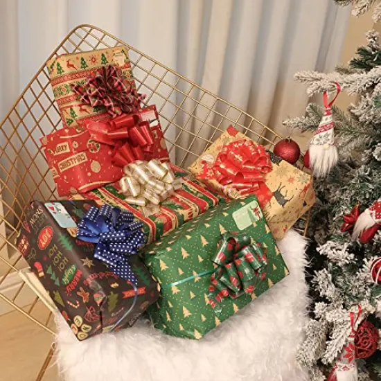 PintreeLand 12PCS Christmas Wrap Pull Bows with Ribbon 5&rdquo; Wide Wrapping Accessory for Xmas Present, Gift, Florist, Bouquet, Basket(12PCS) {3}