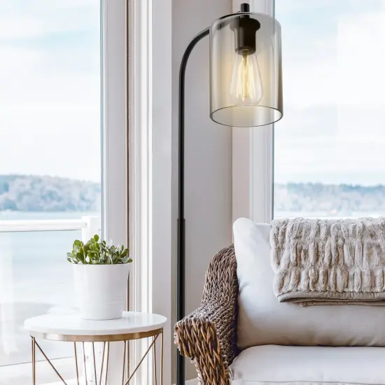 Industrial Floor Lamp with Glass Shade-Black {6}
