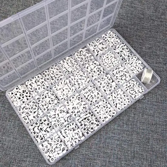 1400 Pieces Letter Beads A-Z and Elastic Line Heart Beads 4x7mm White Round Acrylic Alphabet for Jewelry Making Bracelets Necklaces Key Chains {5}