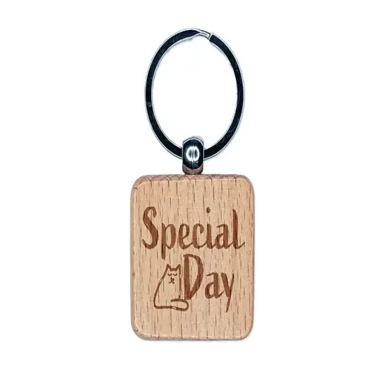 Special Day Cat Sketchy Fun Text Engraved Wood Square Keychain Tag Charm {1}