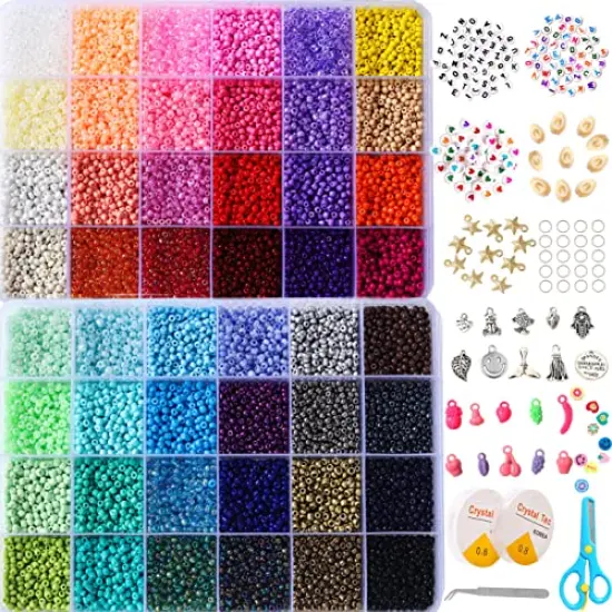 8800+pcs 4mm 12/0 48 Colors Glass Seed Beads, Charms Bracelet Jewelry Making Beads Kit Gifts for Teen Girls Crafts for Girls Ages 8-12 Birthday Gifts Christmas {1}