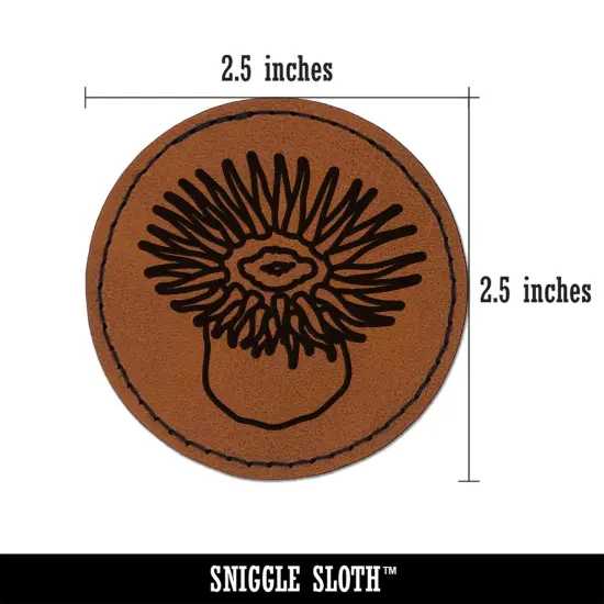 Sea Anemone with Tentacles Mouth Ocean Round Iron-On Engraved Faux Leather Patch Applique - 2.5" Brown {3}