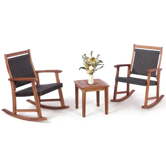 3 Pieces Acacia Wood Patio Rocking Chair Set with Side Table {3}