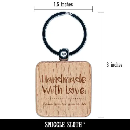 Handmade with Love Thank You For Your Order Engraved Wood Square Keychain Tag Charm {2}
