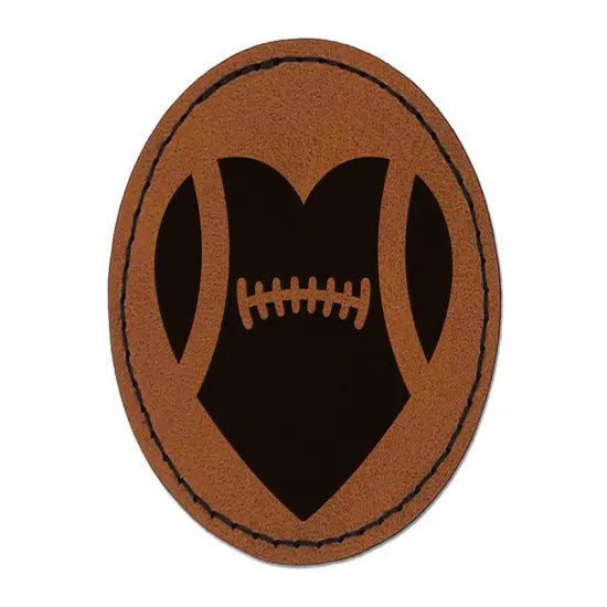 Heart Shaped Football Sports Round Iron-On Engraved Faux Leather Patch Applique - 2.5" Brown {1}