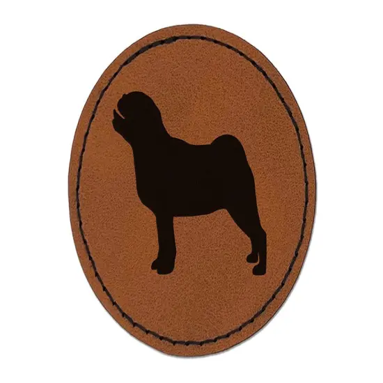 Pug Dog Solid Round Iron-On Engraved Faux Leather Patch Applique - 2.5" Brown {1}