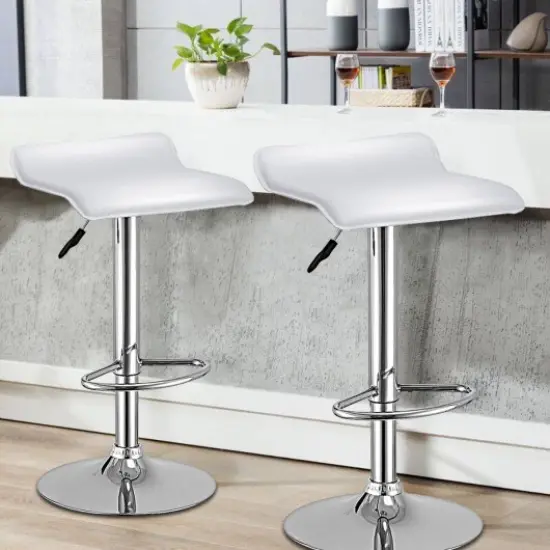 Set of 2 Swivel Bar Stools Backless Dining Chair White {1}