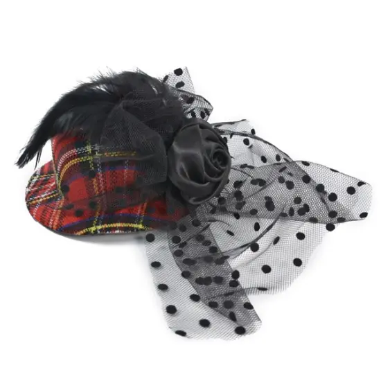 Bijou Plaid Fascinator Mini Top Hat {4}