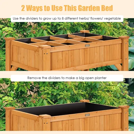 Costway 8 Grids Raised Garden Bed Elevated Planter Box Kit Wood w/Liner & Shelf {5}