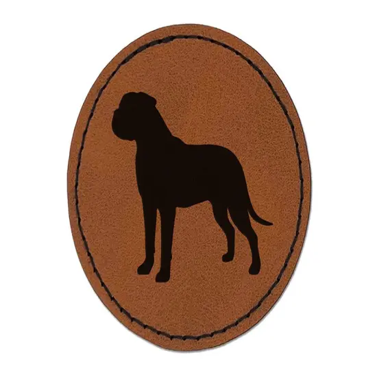 Bullmastiff Dog Solid Round Iron-On Engraved Faux Leather Patch Applique - 2.5" Brown {1}
