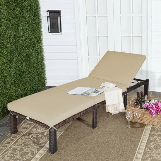 Outdoor Rattan Adjustable Cushioned Chaise Brown {2}