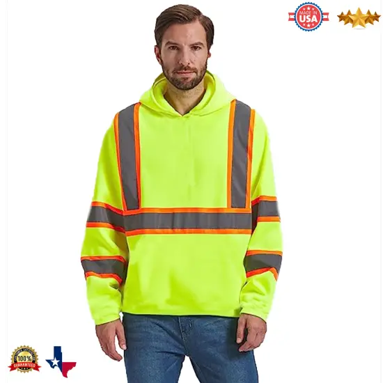 RADYAN&reg; Long Sleeve High Visibility Safety Hoodie with Hood for Construction Work Green {1}