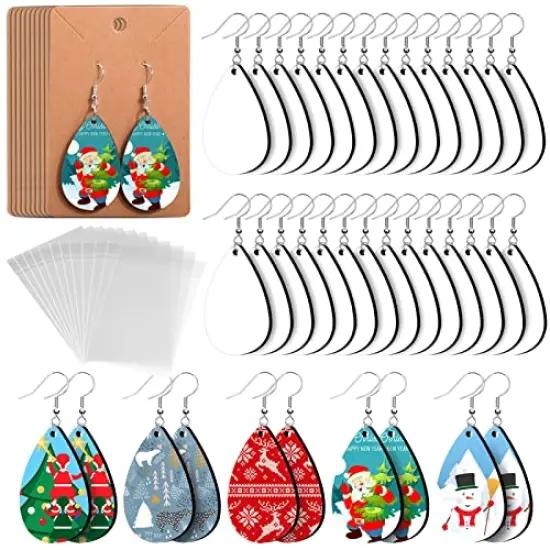 50 Pieces Sublimation Blanks Products - Sublimation Earring Blanks with Earring Hooks and Jump Rings for Halloween Christmas Women Girls DIY Earring Project Sublimation Accessories {1}