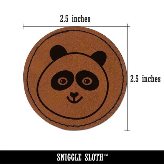 Happy Panda Face Round Iron-On Engraved Faux Leather Patch Applique - 2.5" Brown {2}
