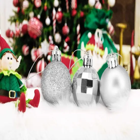 34-Piece Christmas Glitter Ball Ornaments (1.5") Xmas Tree Decorations Green {5}