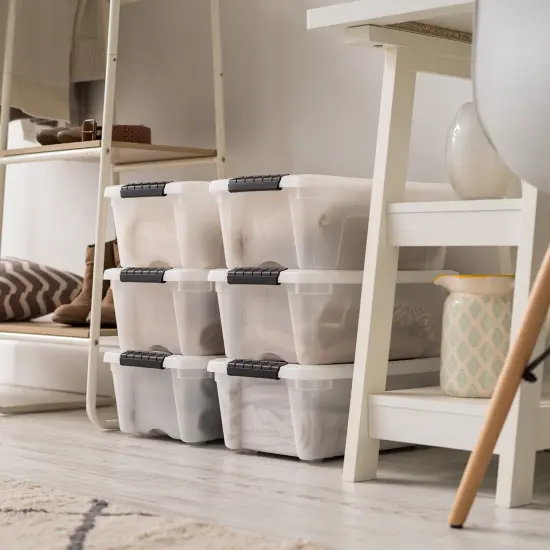 IRIS USA 6 Pack 12qt Plastic Storage Bin with Lid and Secure Latching Buckles, Pearl {2}