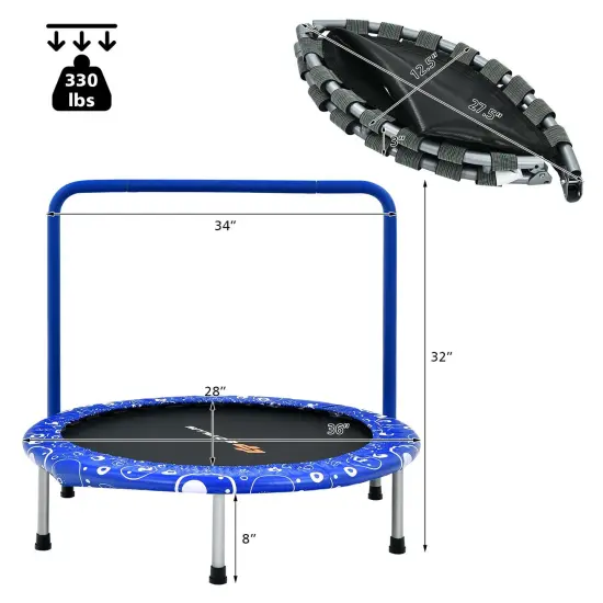 36 Inch Kids Trampoline Mini Rebounder with Full Covered Handrail Blue {4}