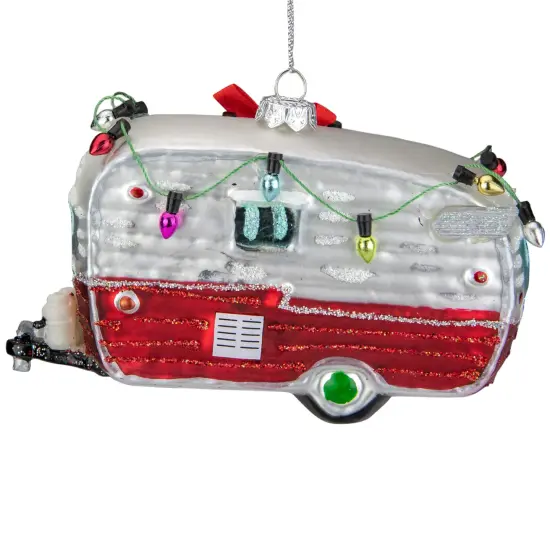 Northlight 5" Red and White Vintage Camper Glass Christmas Ornament {4}
