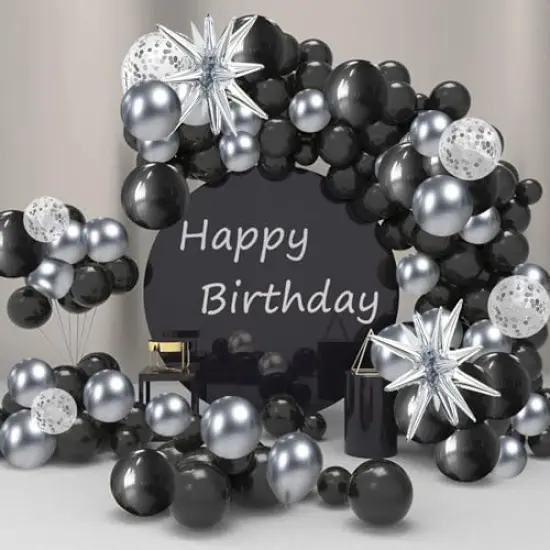Black and Silver Balloon Garland Arch Kit with Latex Confetti Balloons Silver Explosion Star Balloons for New Year Eve Party Decor Graduation Birthday Wedding Anniversary Party Supplies {4}