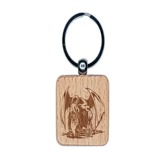 Cthulhu Eldritch Horror Rising From the Ocean Engraved Wood Square Keychain Tag Charm {1}