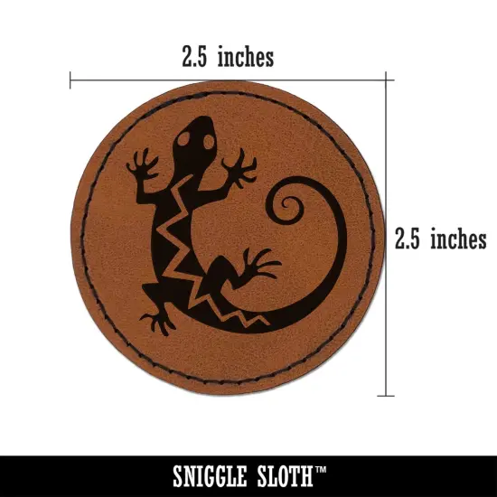 Southwest Native American Lizard Reptile Spirit Animal Round Iron-On Engraved Faux Leather Patch Applique - 2.5" Brown {3}