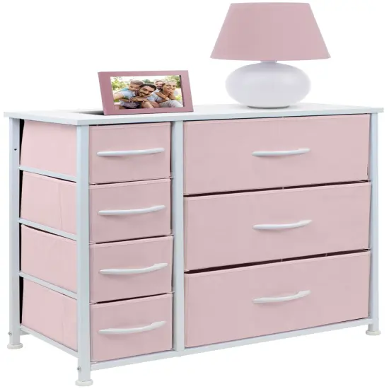 Sorbus Dresser with Drawers - Furniture Storage Tower Unit for Bedroom, Hallway, Closet, Office Organization - Steel Frame, Wood Top, Easy Pull Fabric Bins Pink {5}