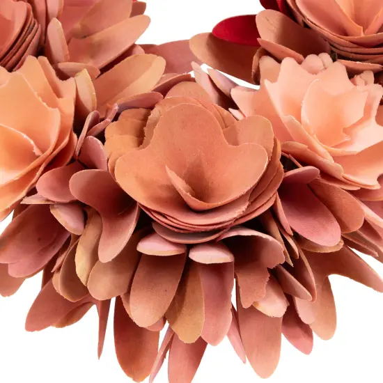 Northlight Wooden Rose Artificial Valentine's Day Floral Wreath - 14" - Red and Pink {5}